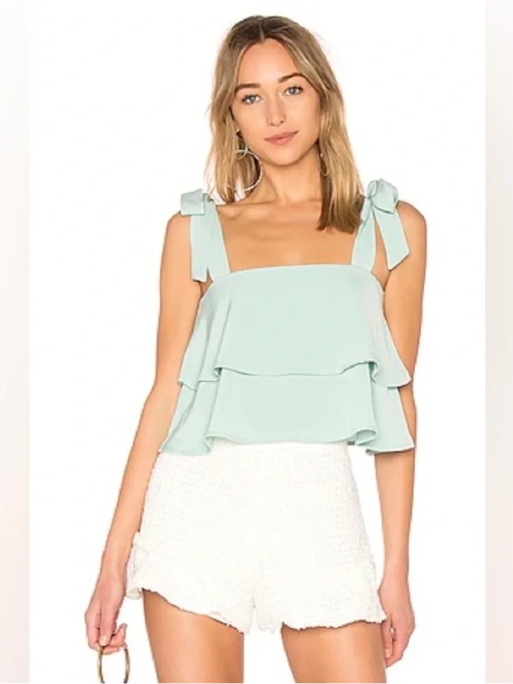 Tiered Bow-Strap Crop Top in Mint Green